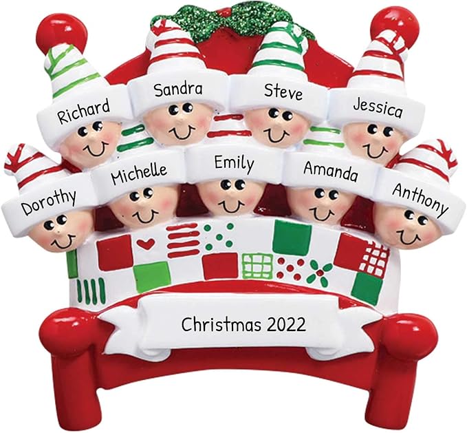 3D Bedtime Family of 9 Ornament 2025 Personalized Family Christmas Ornaments 2025 | Tucked Together Holiday Keepsake Personalized Tree Ornaments for Grandchildren Siblings & Grandkids of Nine Ornament