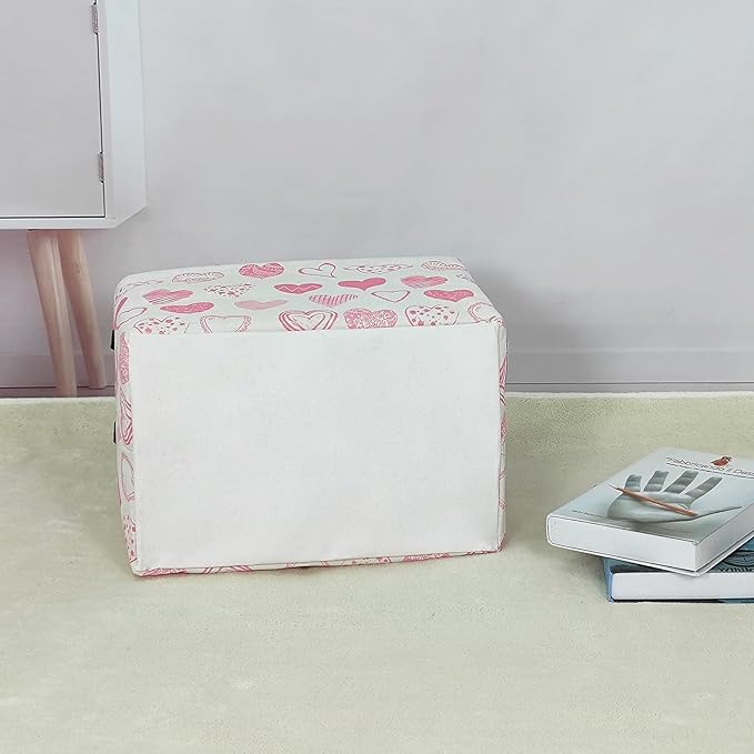 LANGYASHAN Rectangular Storage Bin Collapse Canvas Fabric Cartoon Storage Basket with Handles for Organizing Home Kitchen Boys and Girls Toys Office Closet Shelf Baskets (Rec Angel Heart)