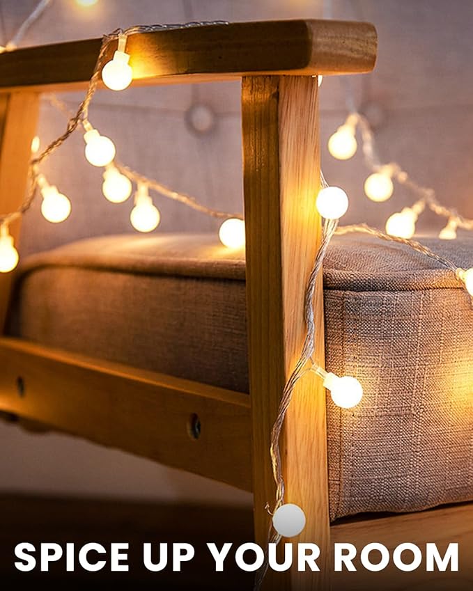 Globe String Lights 43 Ft 100 LED Fairy Lights Plug in with Remote Timer 8 Modes Connectable Twinkle Light for Bedroom Classroom Wedding Christmas Indoor Outdoor Decor, Warm White