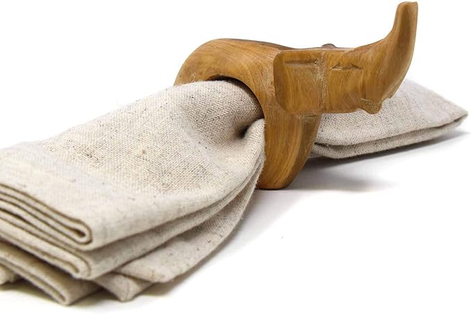 Handcarved Mahogany Wooden Napkin Ring Holders, Elephant, Set of 6 (KWF012_E)