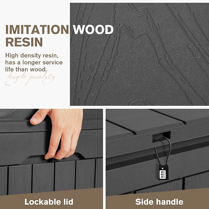 JUMMICO 31 Gallon Resin Deck Box Waterproof Indoor Outdoor Storage Boxes for Patio Furniture Cushions and Garden Tools (Gray)