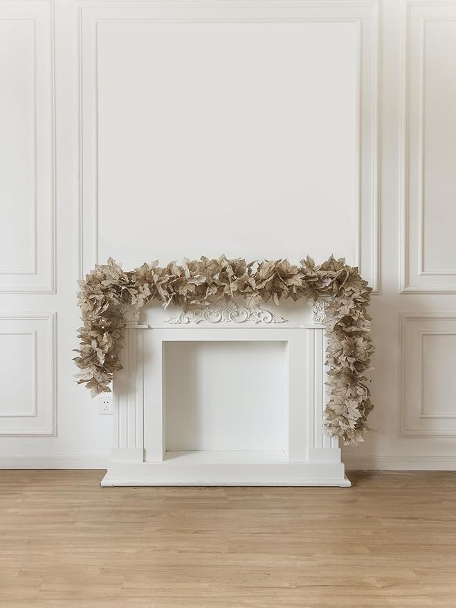 6PCS Beige Fall Maple Leaves Garland, 5.6Ft Artificial Maple Leaf Autumn Garland Hanging Fall Vines Table Decorations Front Door Fall Decor Thanksgiving Decorations Decor Outside Indoor Decor