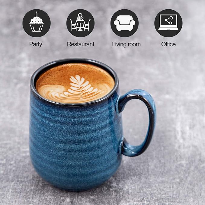 Hasense Coffee Mugs Set of 4, 15 Ounce Porcelain Mug Set with Handle for Morning Coffee Tea and Cocoa, Ceramic Coffee Cups with Beautiful Glaze for Men, Women, Navy