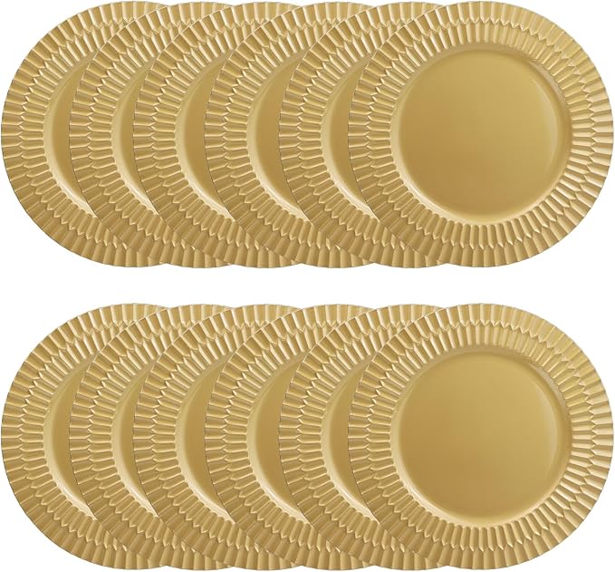 Gold Charger Plates Set of 12, 13" Plastic Chargers for Dinner Plates, SThanksgiving, Christmas Party Banquet Serveware Supplies