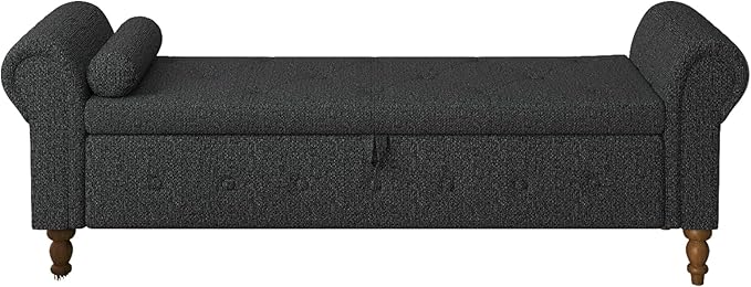 Storage Ottoman Bench for Bedroom, 63" End of Bed Bench with Rolled Arms Upholstered Ottoman Bench Fit for Bedroom, Living Room, Entryway, Linen Dark Gray