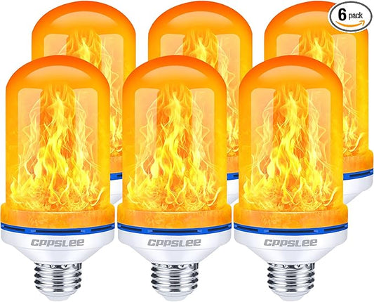 CPPSLEE Upgraded LED Flame Light Bulbs, 4 Modes Flickering Light Bulbs, E26 Base Fire Flame Bulb for Halloween Decorations Outdoor, Christmas Lights Patio Indoor Home Decor (Yellow, 6 Pack)