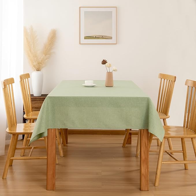 Hiasan Faux Linen Rectangle Tablecloth - Wrinkle and Stain Resistant Washable Table Cloth for Kitchen Dining Room Holiday Table Cover for Dinner, Green, 60 x 84 Inch