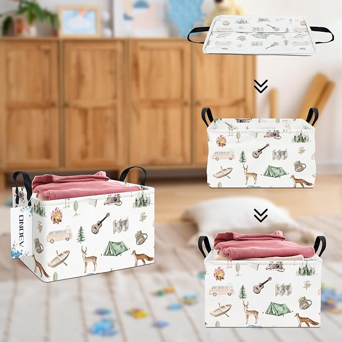 Rectangular Folding Laundry Basket,waterproof Canvas Basket,gift basket,Suitable for children's room,Office,Clothes,Toys Storage(Outdoor adventure)