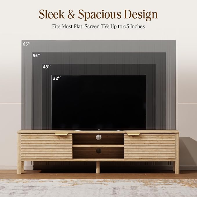 TV Stand for Living Room - up to 65 Inch TVs Mid Century Modern Entertainment Center with Storage and Adjustable Shelves, Media Console Table Oak 59"