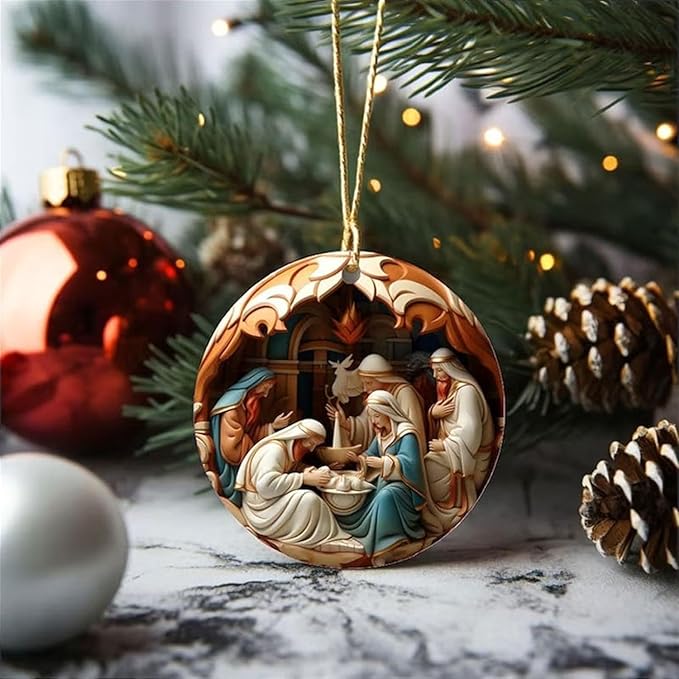 6 Pack Nativity Scene Ornaments - 3.15'' Diameter & Gifts Boxed Keepsake | Christmas Tree Nativity Scene Hanging Ornaments, The Birth of Jesus Decor, Religious Gifts for Christian & Family
