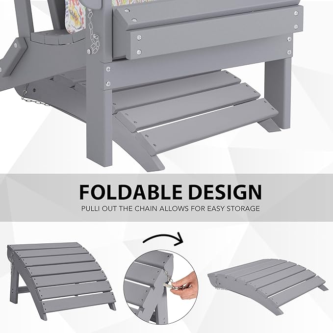 Sundale Outdoor Folding Plastic Adirondack Ottoman, All-Weather Adirondack Chair Footrest, Fade and Rust Resistant, Perfect for Outside Patio Garden Pool Yard Grey