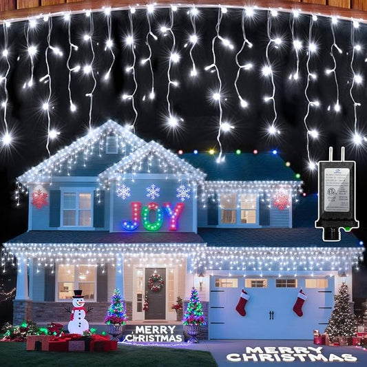 666 LED 66FT Icicle Lights Waterproof- 148 Drops 12 Modes Christmas Light with Memory Timer, Dimmable Christma TreeLights for Roof Balcony Holiday Gifts Cool White