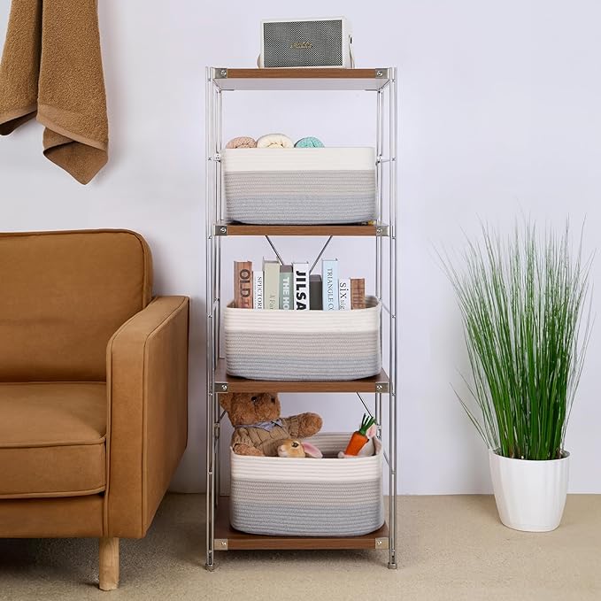 Large Storage Baskets for Shelves, Closet Organizers Bins for Clothes Blanket Towels, Baby Nursery, Toy Baskets Box, Woven Rope Baskets, 17 x 13 x 7.5”, 2 Packs Gradient Grey