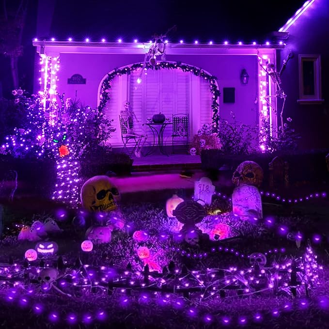 2 Pack 400 LED Solar String Lights, 8 Modes Solar String Lights for Outside, Waterproof and Solar Powered Outdoor String Lights for Holiday Christmas Yard Garden Tree Wedding Party (Purple)