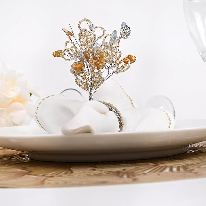 Glass Beaded Napkin Rings - 12-Pack Handmade Spring Floral Napkin Holder for Table Setting Weddings,Holiday Dinner,Birthday,Thanksgiving,Christmas,Farmhouse Décor (Multicolor) - ALPHA Living HOME