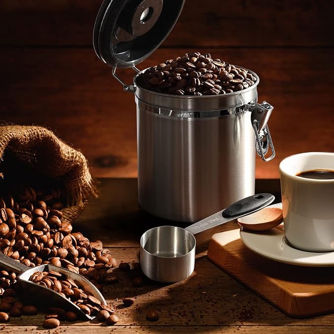 ShanSon Coffee Canister Airtight Coffee Container Stainless Steel Coffee Bean Storage Container with Scoop Coffee Canister for Beans Grounds Sugar Flour Tea Cereal,16OZ,Silver
