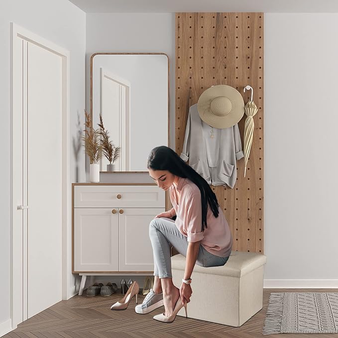 ALASDO Storage Ottoman Footrest Stool Small Ottoman with Storage Foldable Ottoman Foot Rest Footstool Bench for Living Room 17x13x13inches Beige