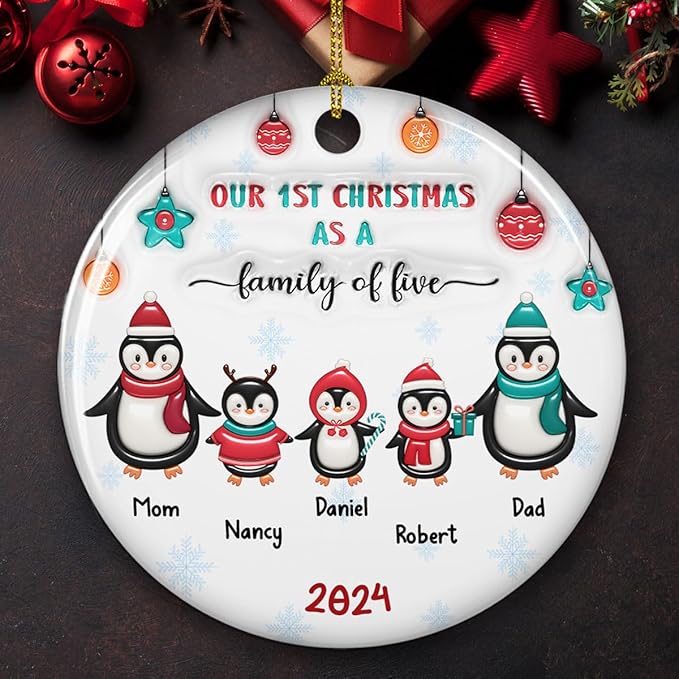 2025 Family Christmas Ornament - Personalized Custom Penguin Family Ornament - Holiday Tree Decoration Keepsake Gift