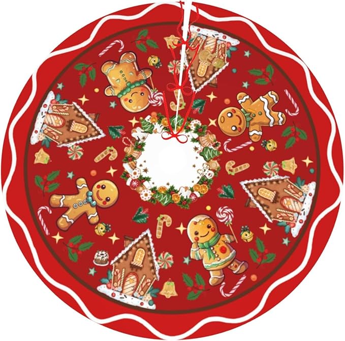 Gingerbread Man Candy Christmas Tree Skirt Xmas Tree Mat Christmas Tree Ornaments Decorations Holiday Party Indoor Outdoor 48"