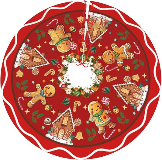 Gingerbread Man Candy Christmas Tree Skirt Xmas Tree Mat Christmas Tree Ornaments Decorations Holiday Party Indoor Outdoor 48"
