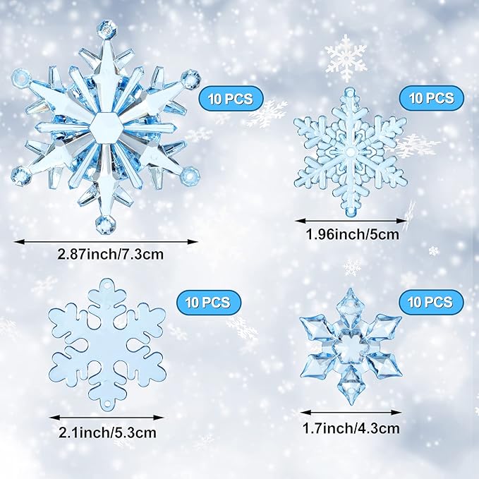 Dilunave 40 Pieces Christmas Snowflake Ornaments Acrylic Christmas Tree Decorations Crystal Snowflakes Translucent Winter Hanging Ornament for Tree(Blue)