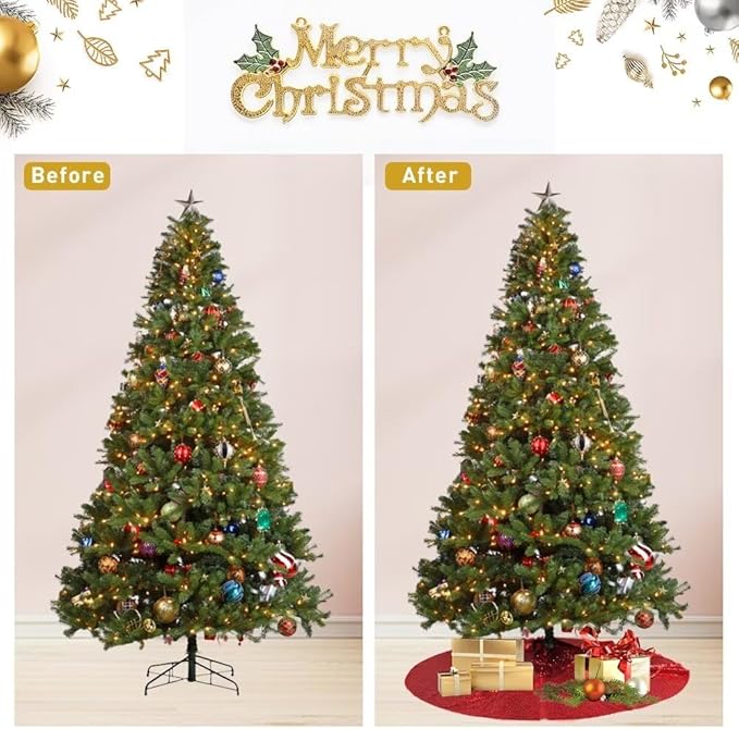 Eternal Beauty Christmas Tree Skirt, 70 Inch Red Sequin Tree Skirt Small Xmas Tree Skirt for Christmas Tree Decorations