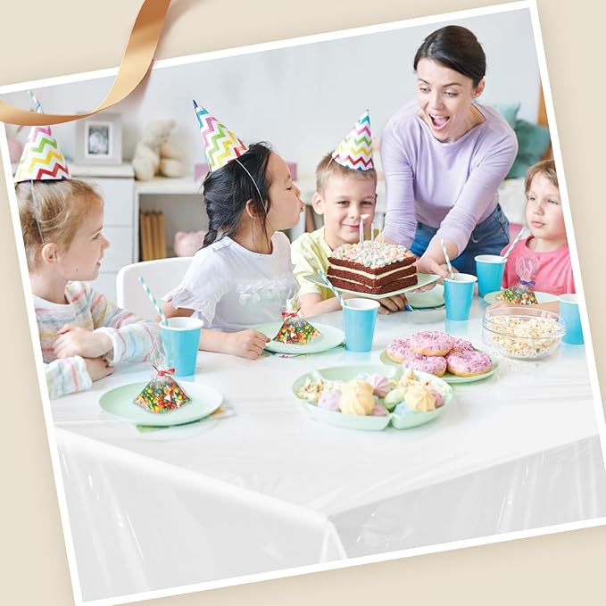 Goodluck 54 Inch X 100 Feet Plastic Table Cloths with Cutter Box, White Disposable Table Cover Roll, Plastic Tablecloth for Party, Banquet, Wedding, Birthday, Anniversary