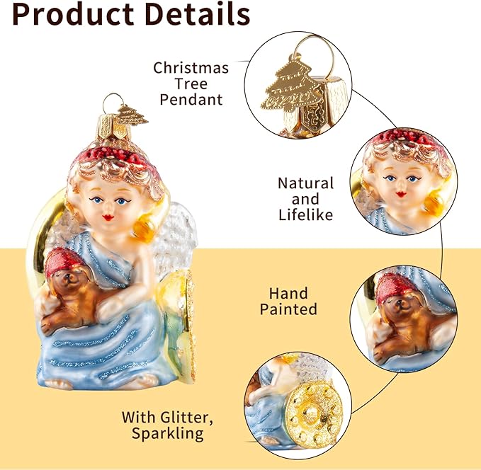 Angle Christmas Ornaments,Hand-Blown Glass Ornaments for Christmas Tree, Angle Watcher Collection Figurine Hanging Ornament,Glass Christmas Decorations for Angle Lovers Holiday Party Home Gifts