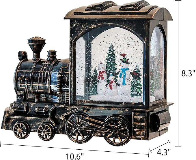 GenSwin Lighted Christmas Snow Globe Lantern, Battery Operated Snowman Musical Train LED Water Glittering with 6H Timer, Christmas Home Decoration Gift(Copper)