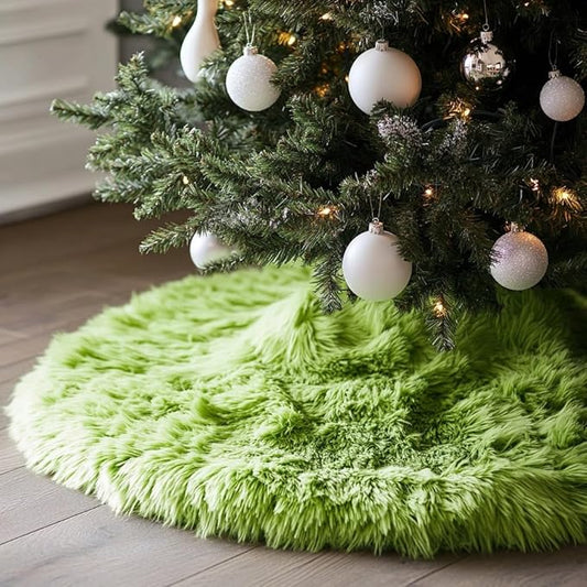 AOGU 36 Inch Faux Fur Christmas Tree Skirt Green Plush Skirt for Merry Christmas Party Christmas Tree Decoration