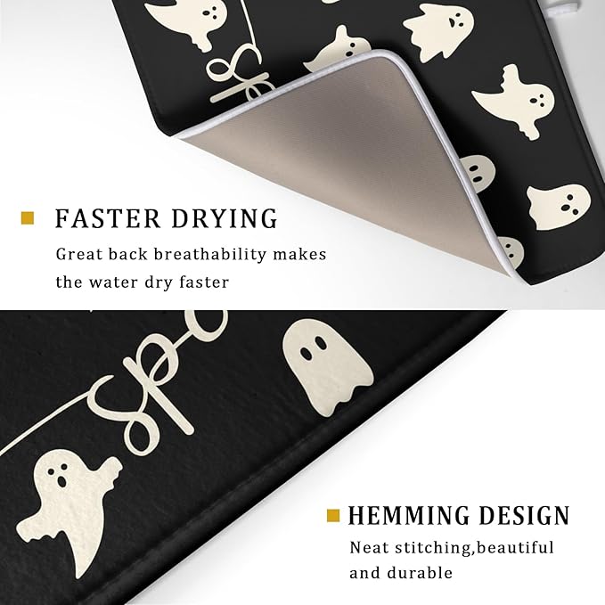 Halloween Dish Drying Mat for Kitchen Counter Spooky Ghost Holiday Super Absorbent Reversible Microfiber Kitchen Countertop Protector Dishes Pad Large 18x24 inch