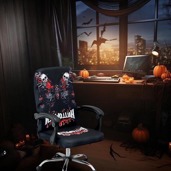 Halloween Office Chair CoversHorror Bloody Handprints Footprints on White Horror Theme Print Stretchable Slipcover for Modern Simplism Style High Back Boss Chair(No Chair) (Halloween08, L)…