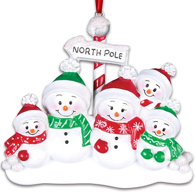 3D Frosty Snowman Family of 5 Christmas Ornament 2025 Personalized Family Christmas Ornaments 2025 | Winter Holiday Snowmen Personalized Tree Ornaments Customizable Gifts Snow People of Five Ornament