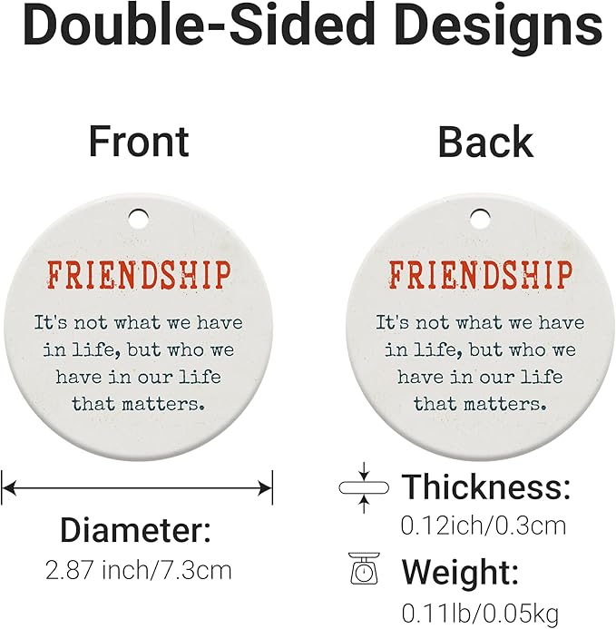 Friendship Gifts for Women, Best Friend, Funny, Work Besties, Sister, Friend Ornaments for Women, Ceramic Christmas Ornaments (Friendship 2)