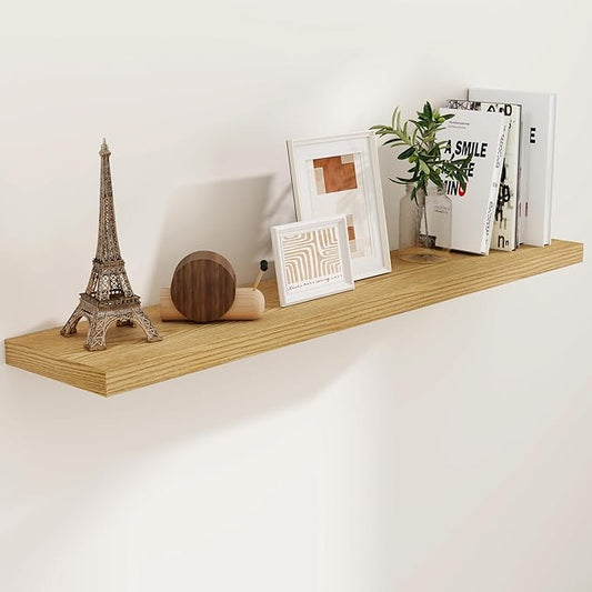 Floating Shelves 55 Inch Long, 55"W x 9"D Wall Shelf Invisible Bracket, 9 Inch Deep Floating Shelf for Wall, Rustic Wooden Shelves for Living Room, Kitchem, Bedroom, Oak Color, Set of 1