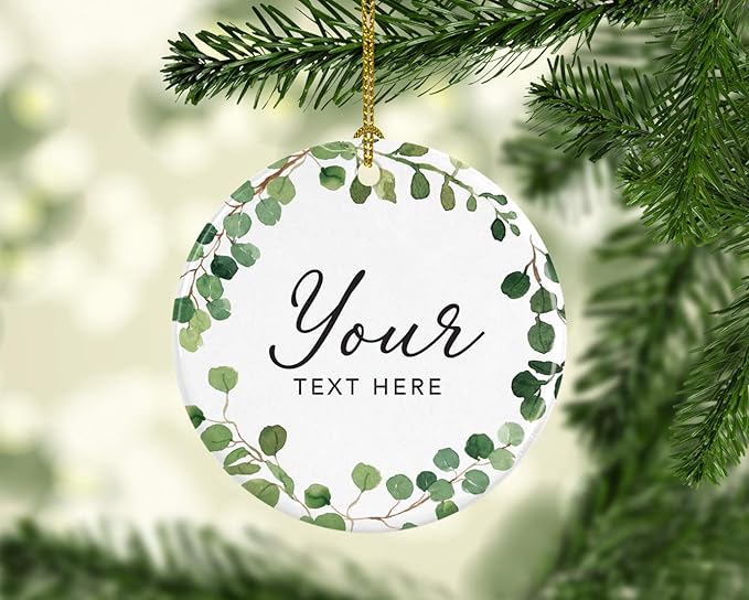 Andaz Press Personalized Round Ceramic Porcelain Christmas Tree Ornament Gift, Your Text Here, Farmhouse Eucalyptus Wreath, 1-PackGirl's Grandchild Niece Birthday Ideas