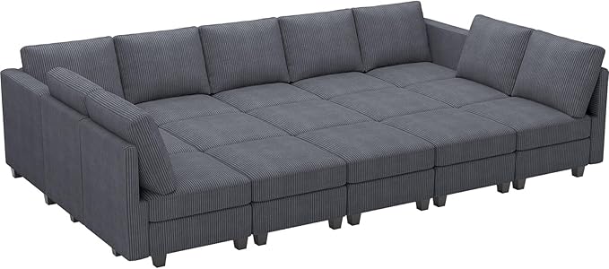 Belffin Large 15 Seat Modular Sectional Sofa with Storage Seat Corduroy Sleeper Sectional Sofa Bed Oversized Convertible Modular Couch for Living Room Dark Grey