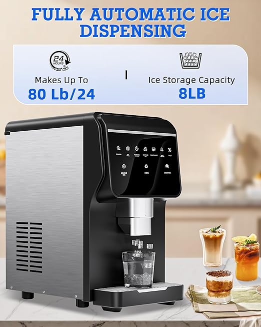 Nugget Ice Maker Machine 80LB/24H, Ice Makers Countertop 6 LB Ice Storage, Chewable Pellet, Ice Water, Self-Cleaning Function for Home/Office/Party/RV