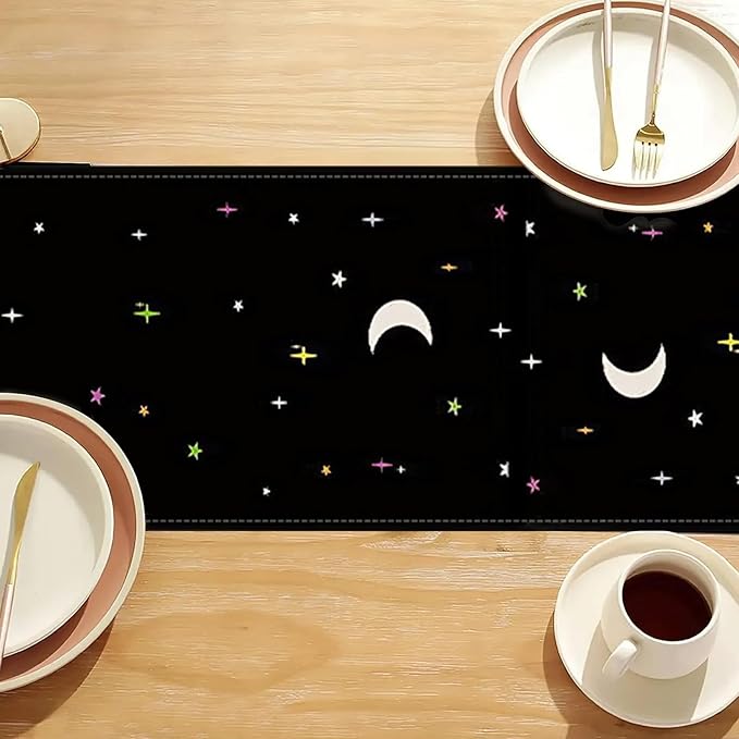 Halloween Black Table Runner Spooky Ghost Floral Boo Table Linen Runner Seasonal Holiday Kitchen Dining Table Decoration Halloween Decorations for Indoor Outdoor Home Party Decor 13x72 Inch