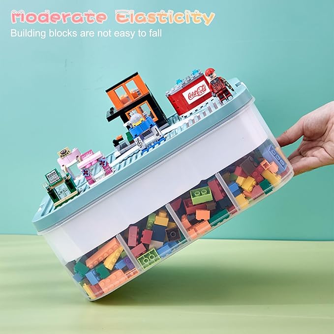 Toys Organizer Storage Case for Lego Box Kids Toy Stackable Building Blocks with Lids Bins Adjustable Lego Storage Containers Plastic Toy Box 3 Layer (Green)