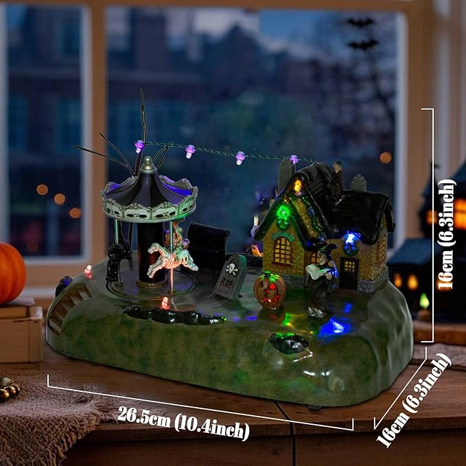 Animated Halloween Village House with Seesaw and LED Lights, Battery Operated Indoor Use only.
