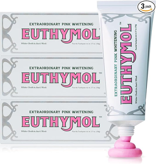 EUTHYMOL Whitening Toothpaste (3.7fl oz*3, Pack of 3) - Stain Removal in 2 Weeks, Long-Lasting Freshness for Sensitive Gum & Teeth. Bad Breath, Cavity Prevention. Recyclable Aluminum Tube