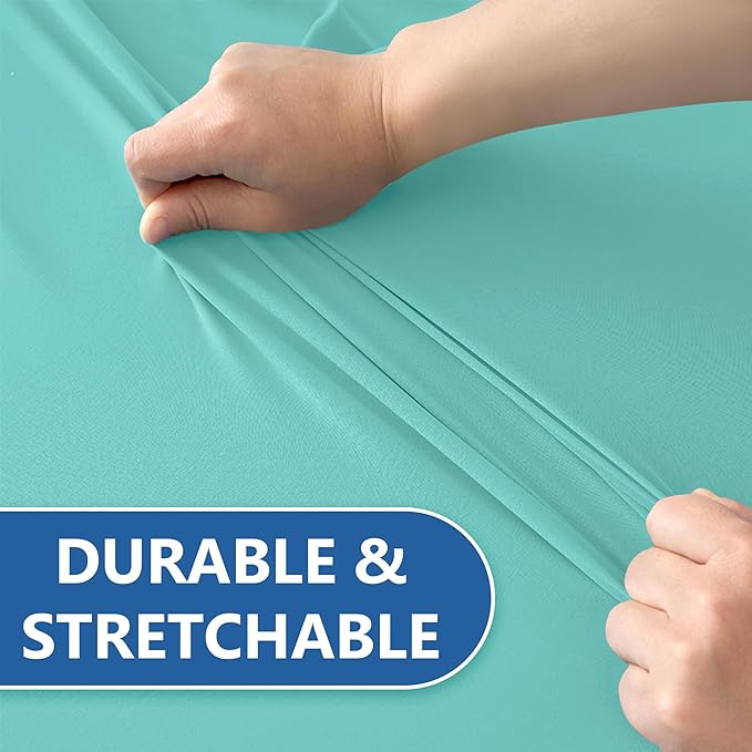 Fitted Tablecloth for 8 foot Rectangle Tables-4 Pack Aqua Blue Elastic Outdoor Picnic Table Cover-Spandex Stretch Folding Table Cloths 8ft for Camping Dining Room Patio Kitchen Banquet Party
