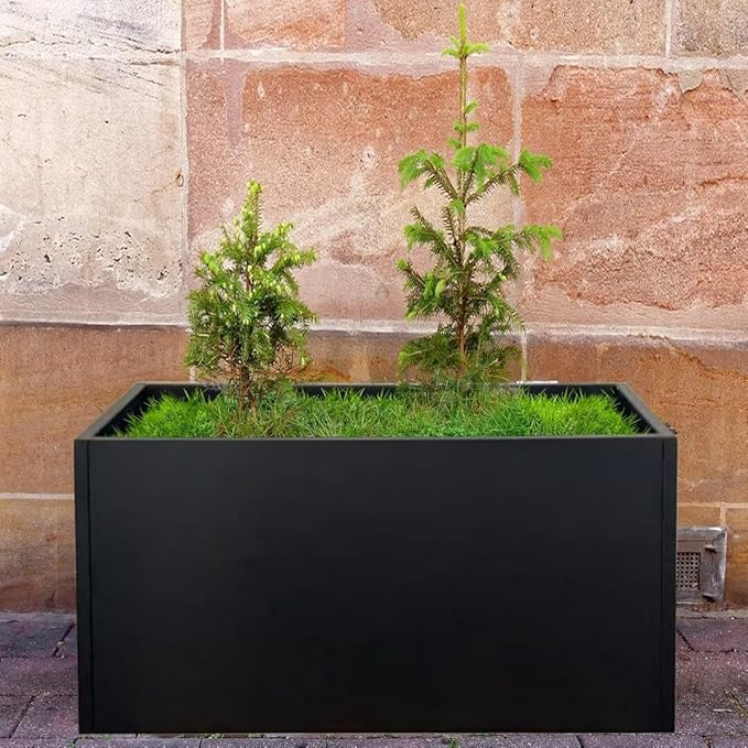 Black Planter Box Galvanized Steel Metal Planter Rectangular Indoor Large Outdoor Planters Steel Metallic Heavy Flower Pot 36In x 12In x 16In Commercial Residential for Patio, Deck, Backyard, Garden