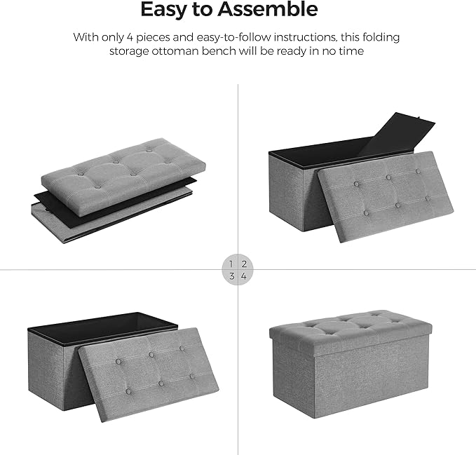 SONGMICS MAZIE Collection - 30 Inches Ottoman Storage Bench, 21 Gal. Folding Chest with Breathable Linen-Look Fabric, Load up to 660 lb, for Entryway, Living Room, Bedroom, Light Gray ULSF001G02