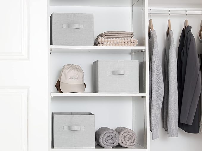 StorageWorks Storage Baskets for Shelves, Foldable Fabric Closet Storage Bins with Handles, Fabric Storage Bins Clothes Organizer, Light Grey, 3-Pack, Large