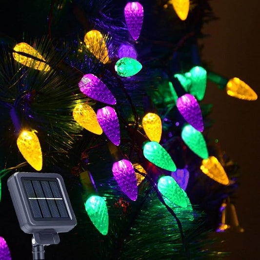 Solar Halloween Lights Christmas Lights C6 Strawberry String Lights Mardi Gras String Lights, 100 LED 8 Modes Waterproof Outdoor Use for Mardi Gras Christmas Tree Camping Balcony Halloween Party Decor