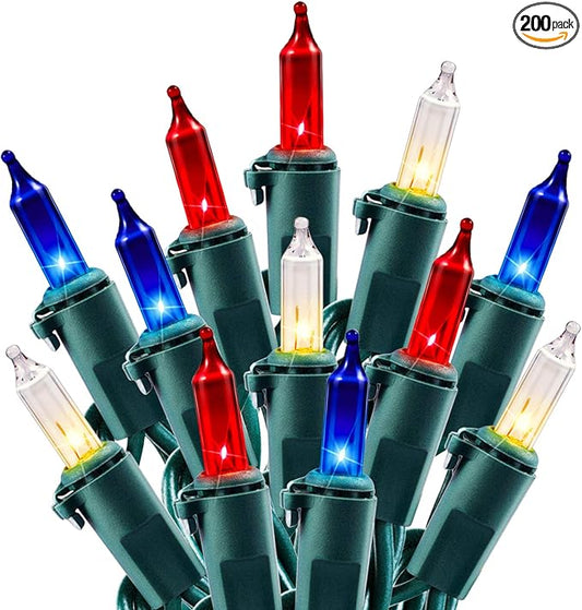 4th of July Decoration Patriotic Mini String Lights - 200 Count 50 Feet Red White Blue Christmas Lights Green Wire Waterproof for Indoor Outdoor Xmas Holiday Party Patio Independence Day Decoration