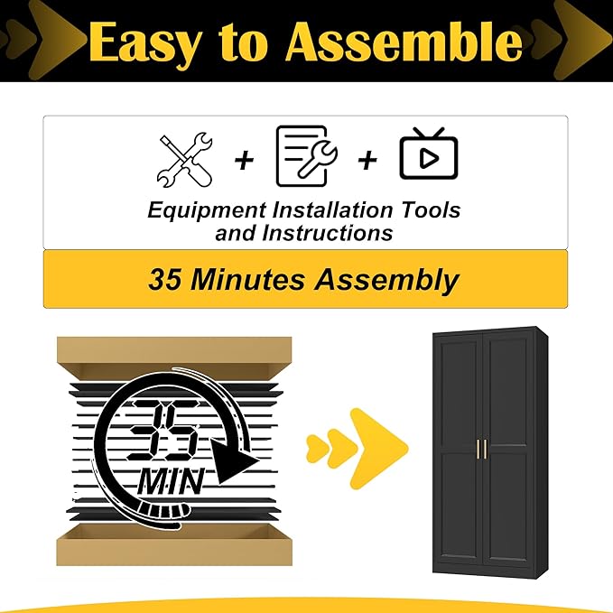 Kitchen Pantry Cabinet,71”Black Metal Pantry Storage Cabinet with Doors and 4 Adjustable Shelves,Kitchen Cabinet with 2 Gold Handles,Tall Cabinet for Livingroom,Pantry, Bathroom