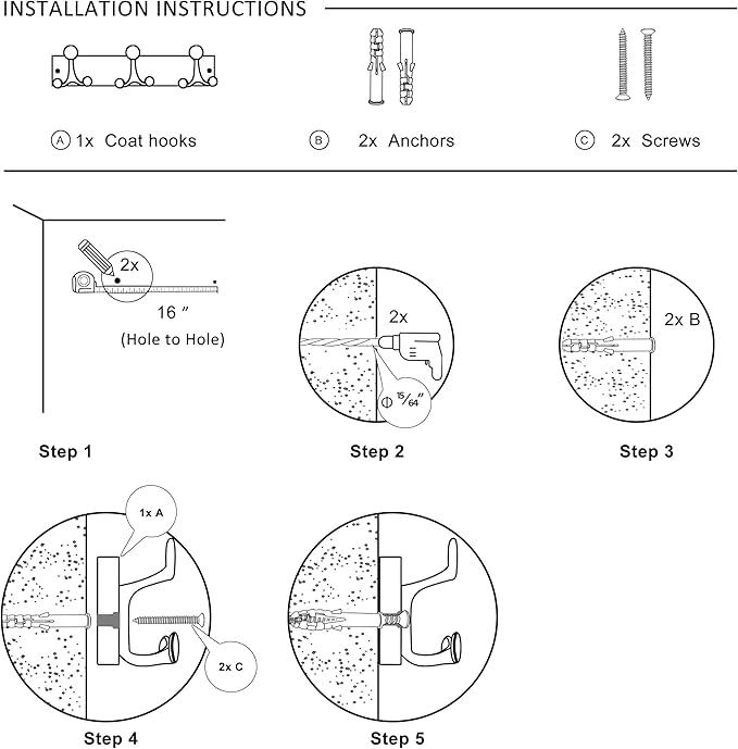 SKOLOO 17-Inch White Wood Coat Rack Wall Mount with 3 Triple Hooks - Ideal for Family Entrances, Classrooms, and Pet Supplies Storage - Perfect Coat Hooks for Wall